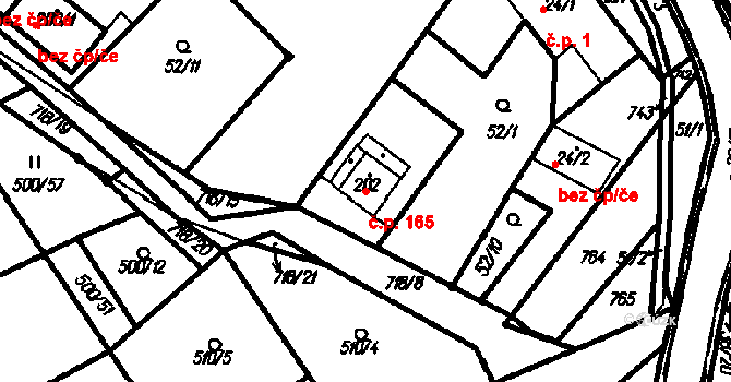 Ruprechtov 165 na parcele st. 202 v KÚ Ruprechtov, Katastrální mapa