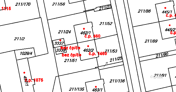 Sezimovo Ústí 1460 na parcele st. 462/2 v KÚ Sezimovo Ústí, Katastrální mapa