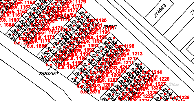 Hodonín 1201 na parcele st. 6671 v KÚ Hodonín, Katastrální mapa
