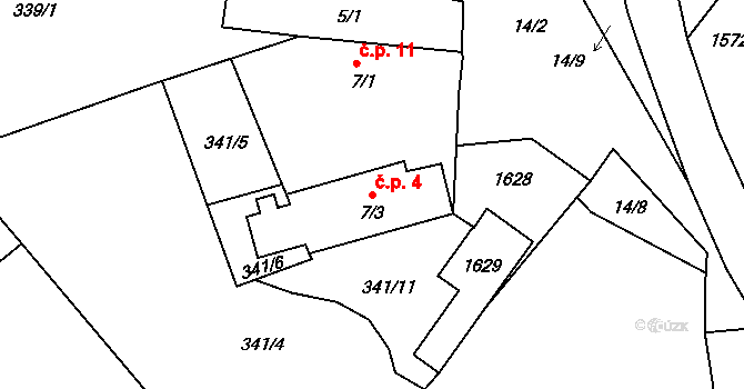 Dlouhá 4, Netřebice na parcele st. 7/3 v KÚ Dlouhá, Katastrální mapa