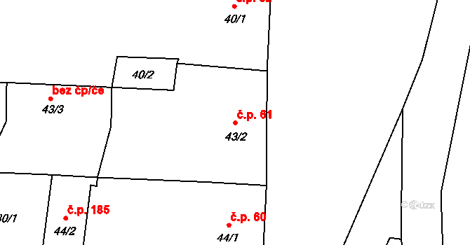 Sedlec 61, Sedlec-Prčice na parcele st. 43/2 v KÚ Sedlec u Votic, Katastrální mapa