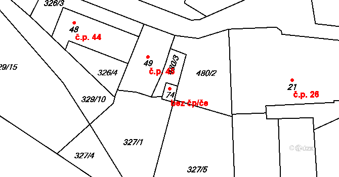 Slatiňany 38037289 na parcele st. 74 v KÚ Kunčí, Katastrální mapa