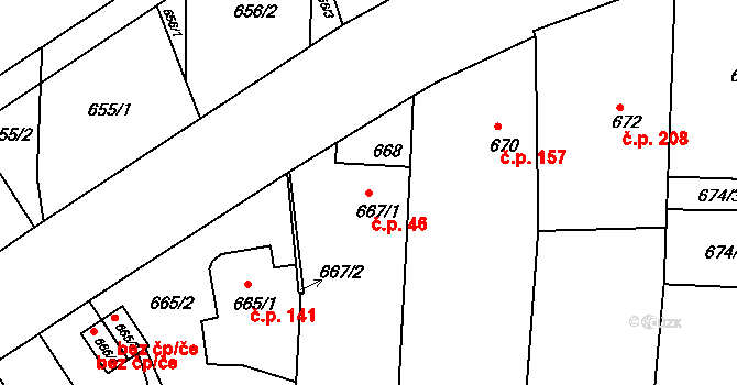 Lípa 46 na parcele st. 667/1 v KÚ Lípa nad Dřevnicí, Katastrální mapa