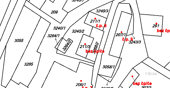 Havlíčkova Borová 41931289 na parcele st. 211/3 v KÚ Železné Horky, Katastrální mapa