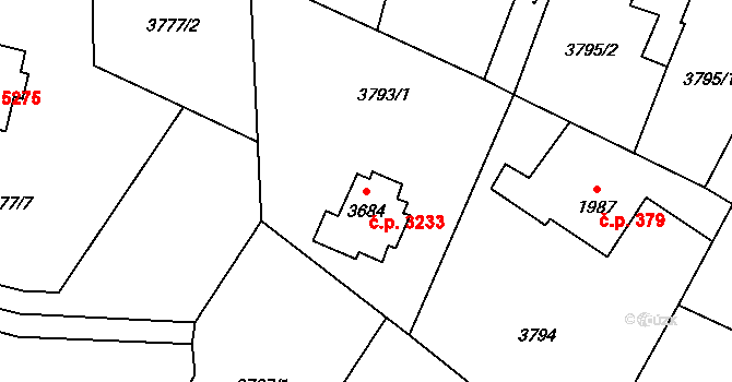 Zlín 3233 na parcele st. 3684 v KÚ Zlín, Katastrální mapa