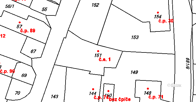 Štáblovice 1 na parcele st. 151 v KÚ Štáblovice, Katastrální mapa
