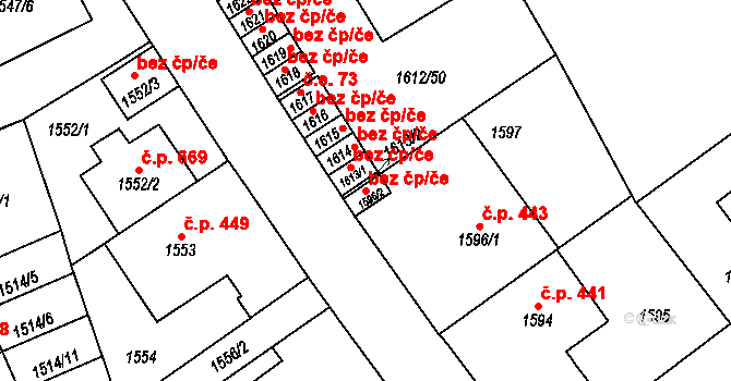 Brno 45518289 na parcele st. 1596/2 v KÚ Stránice, Katastrální mapa