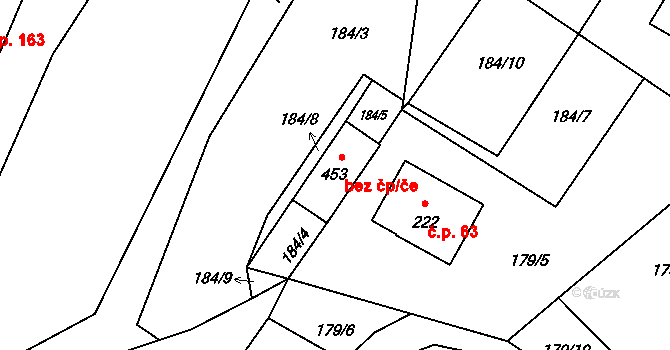 Třinec 46467289 na parcele st. 453 v KÚ Tyra, Katastrální mapa