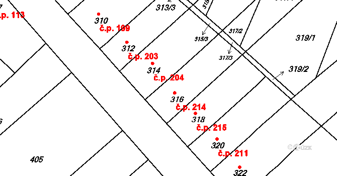 Vícemilice 214, Bučovice na parcele st. 316 v KÚ Vícemilice, Katastrální mapa