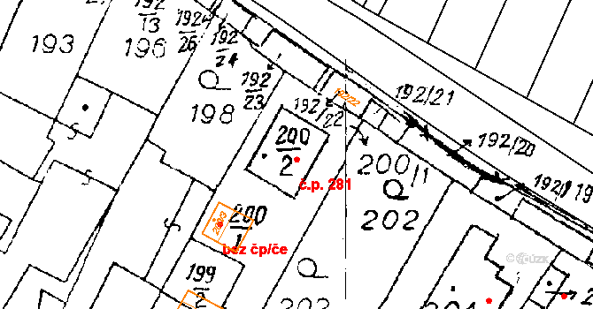 Chvalovice 281 na parcele st. 200/2 v KÚ Chvalovice, Katastrální mapa