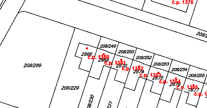 Přeštice 1351 na parcele st. 2869 v KÚ Přeštice, Katastrální mapa