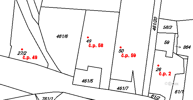Kostelec nad Vltavou 58 na parcele st. 49 v KÚ Kostelec nad Vltavou, Katastrální mapa