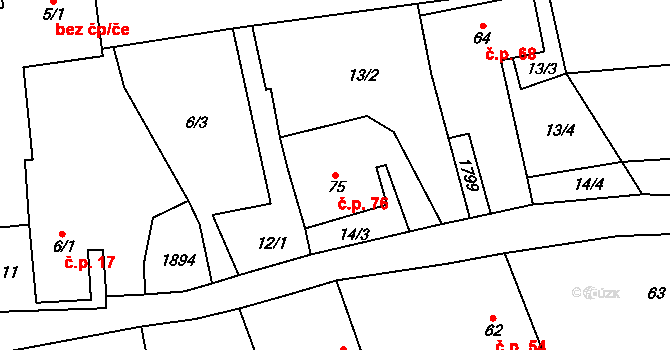Dolní Jamné 76, Bezvěrov na parcele st. 75 v KÚ Dolní Jamné, Katastrální mapa