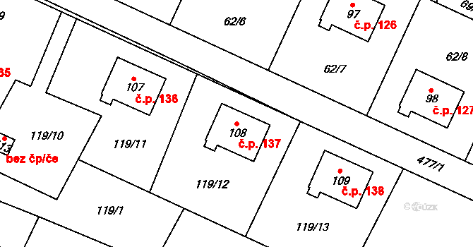 Jestřebí 137 na parcele st. 108 v KÚ Jestřebí u Zábřeha, Katastrální mapa