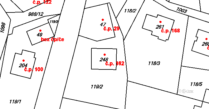 Hostice 162, Ruda nad Moravou na parcele st. 248 v KÚ Hostice, Katastrální mapa