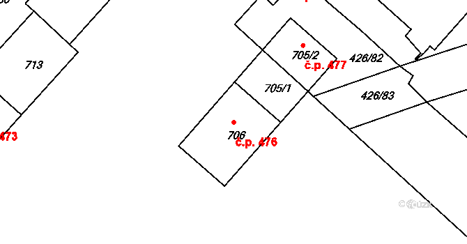 Kaznějov 476 na parcele st. 706 v KÚ Kaznějov, Katastrální mapa