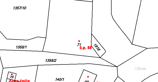 Chotěmice 55 na parcele st. 71 v KÚ Chotěmice, Katastrální mapa