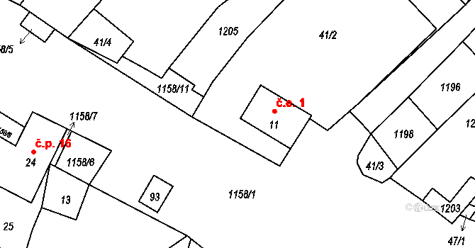 Bystřice 1, Bělá nad Radbuzou na parcele st. 11 v KÚ Bystřice u Bělé nad Radbuzou, Katastrální mapa