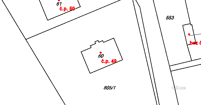 Lomnička 49, Plasy na parcele st. 60 v KÚ Lomnička u Plas, Katastrální mapa