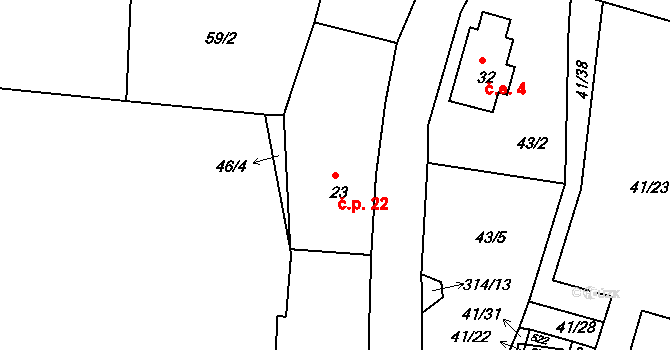 Olešná 22, Nezvěstice na parcele st. 23 v KÚ Olešná u Nezvěstic, Katastrální mapa