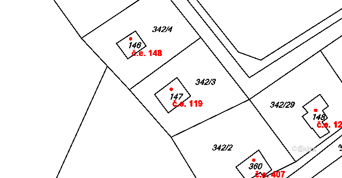 Pňovany 119 na parcele st. 147 v KÚ Dolany u Stříbra, Katastrální mapa