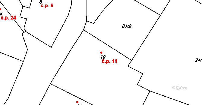 Kozašice 11, Jankovice na parcele st. 19 v KÚ Kozašice, Katastrální mapa