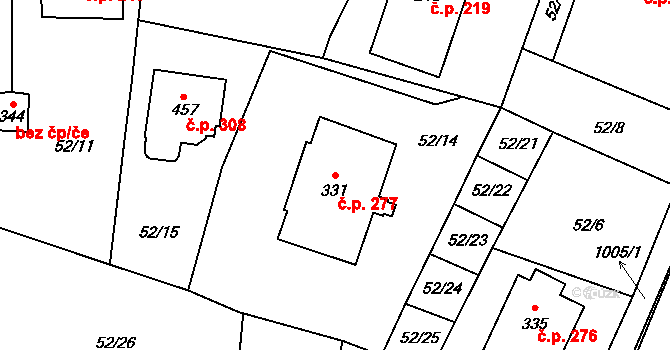 Zdíkov 277 na parcele st. 331 v KÚ Zdíkov, Katastrální mapa