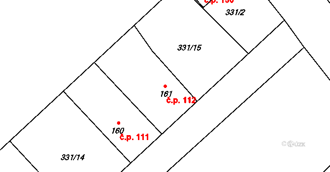 Palonín 112 na parcele st. 161 v KÚ Palonín, Katastrální mapa