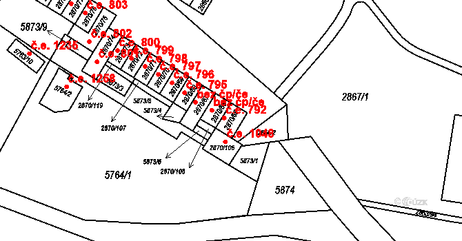 Velké Meziříčí 792 na parcele st. 2870/65 v KÚ Velké Meziříčí, Katastrální mapa