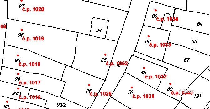 Mohelnice 1052 na parcele st. 85 v KÚ Mohelnice, Katastrální mapa