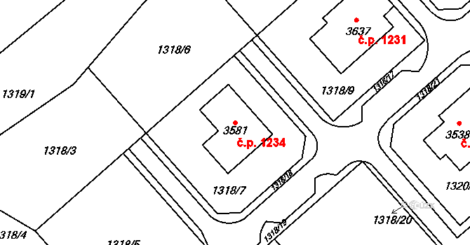 Litomyšl-Město 1234, Litomyšl na parcele st. 3581 v KÚ Litomyšl, Katastrální mapa