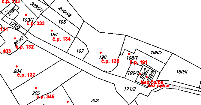 Štramberk 135 na parcele st. 196 v KÚ Štramberk, Katastrální mapa