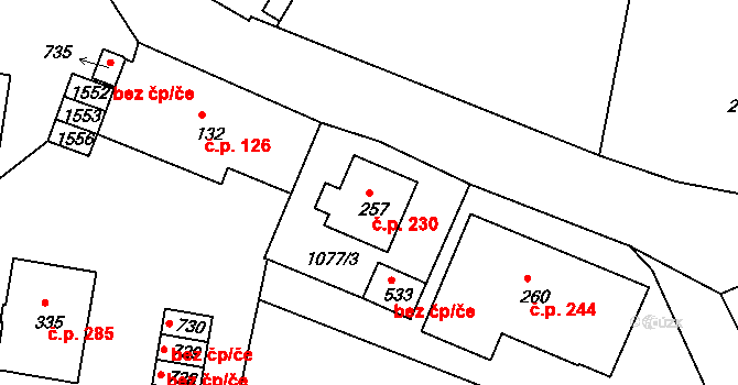 Lhenice 230 na parcele st. 257 v KÚ Lhenice, Katastrální mapa