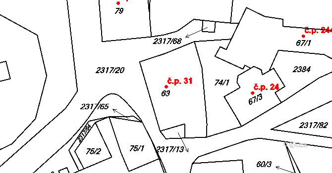 Košetice 31 na parcele st. 63 v KÚ Košetice, Katastrální mapa