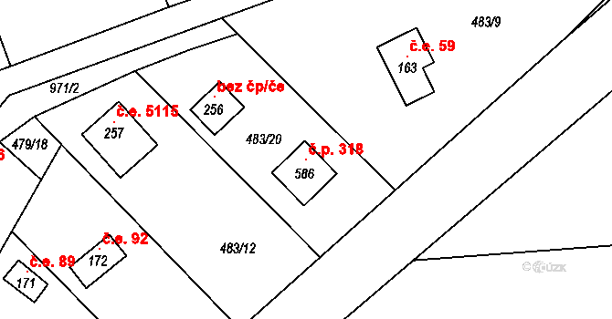 Doubravčice 318 na parcele st. 586 v KÚ Doubravčice, Katastrální mapa