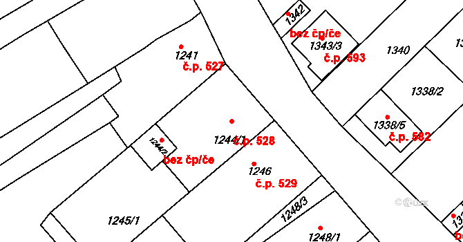 Hrušky 528 na parcele st. 1244/1 v KÚ Hrušky, Katastrální mapa