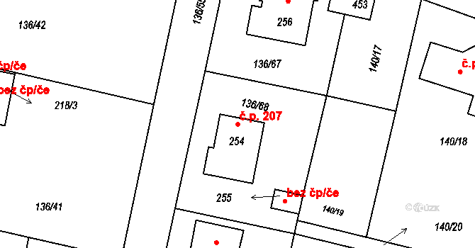 Příchovice 207 na parcele st. 254 v KÚ Příchovice u Přeštic, Katastrální mapa