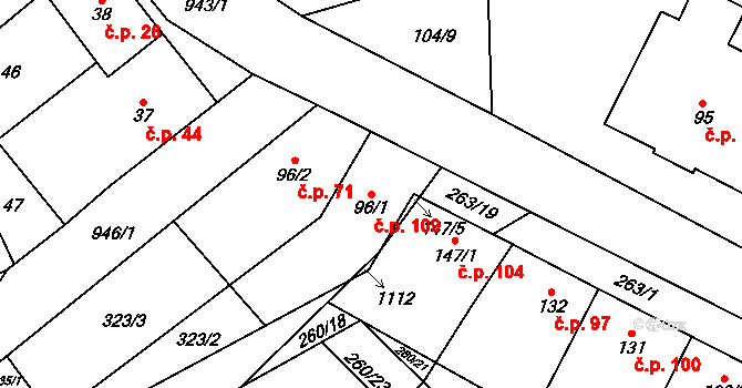 Hlinsko pod Hostýnem 109, Bystřice pod Hostýnem na parcele st. 96/1 v KÚ Hlinsko pod Hostýnem, Katastrální mapa