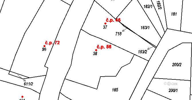 Tučapy 56, Holešov na parcele st. 38 v KÚ Tučapy u Holešova, Katastrální mapa