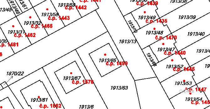 Holešov 1499 na parcele st. 1913/65 v KÚ Holešov, Katastrální mapa