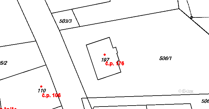 Mantov 176, Chotěšov na parcele st. 197 v KÚ Mantov, Katastrální mapa