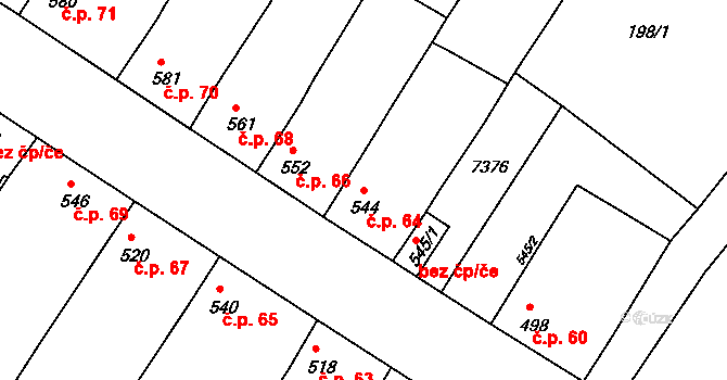 Hrádek 64 na parcele st. 544 v KÚ Hrádek u Znojma, Katastrální mapa