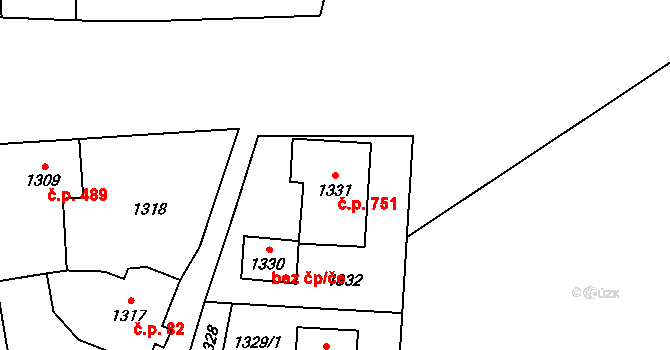 Troubky 751 na parcele st. 1331 v KÚ Troubky nad Bečvou, Katastrální mapa