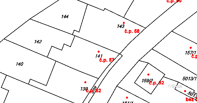 Zbožíčko 57 na parcele st. 141 v KÚ Zbožíčko, Katastrální mapa