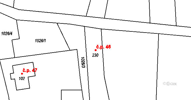 Alšovice 46, Pěnčín na parcele st. 230 v KÚ Alšovice, Katastrální mapa