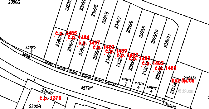 Třešť 1489 na parcele st. 2350/16 v KÚ Třešť, Katastrální mapa