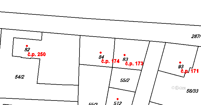 Staré Hory 174, Jihlava na parcele st. 84 v KÚ Staré Hory, Katastrální mapa