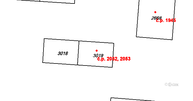 Nymburk 2052,2053 na parcele st. 3019 v KÚ Nymburk, Katastrální mapa