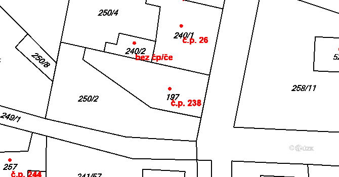 Braškov 238 na parcele st. 197 v KÚ Braškov, Katastrální mapa