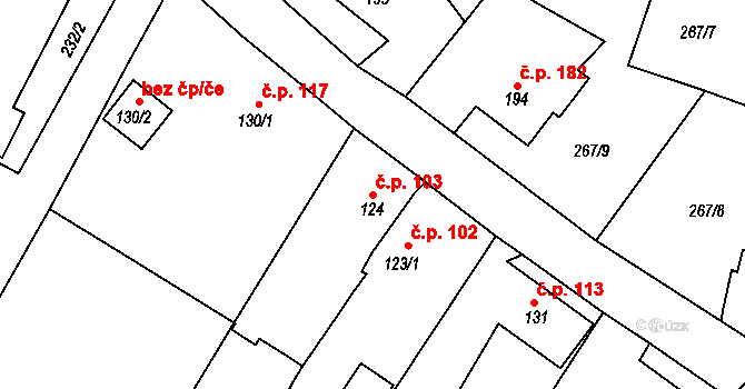 Ejpovice 103 na parcele st. 124 v KÚ Ejpovice, Katastrální mapa